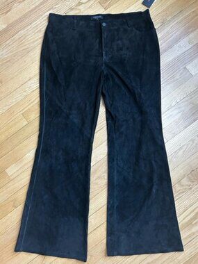NWT Lafayette 148 Black 100% Suede Leather Wide Leg Pants Size 18
